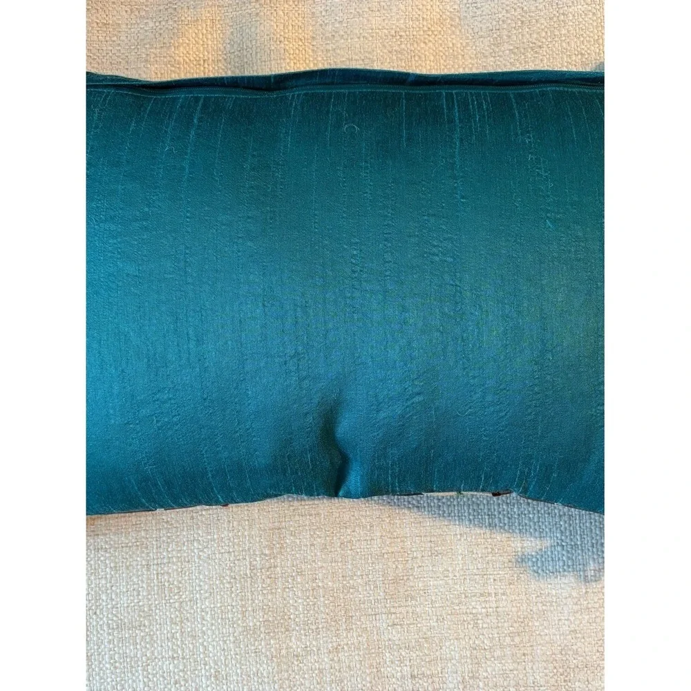 Pier 1 Teal  Chocolate Brown Embroidered Bird Lumbar Pillow 20x12